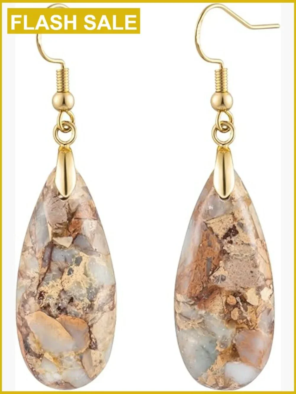 Imperial Jasper Teardrop Dangle Earrings 2.3 Inch Drop